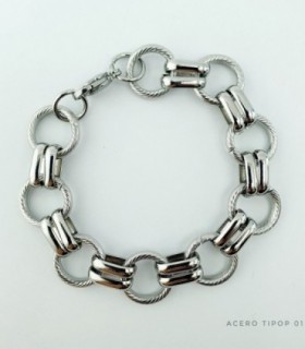 PULSERA DE ACERO OVALO DOBLE UNIDO CON ARGOLLA LABRADA 20CM DE LARGO