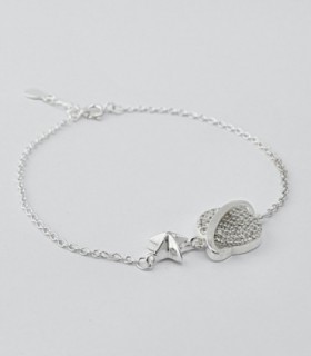 PULSERA DE PLATA CON PLANETITA Y ESTRELLA Y CUBICS. REGULABLE DE 16 A 19CM.