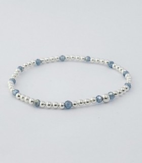 PULSERA ESLATIZADA CON BOLITAS DE PLATA INTERCALADA CON PIEDRAS CELESTE